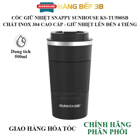 Cốc giữ nhiệt inox 304 Sunhouse 500ml KS-TU500SB (màu đen)