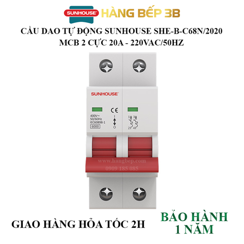 Cầu dao tự động 2 cực 20A Sunhouse SHE-B-C68N/2020