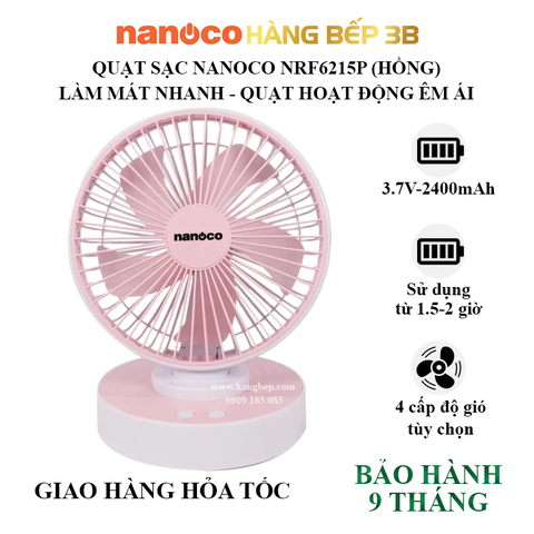 Quạt sạc điện Nanoco NRF6215P màu hồng