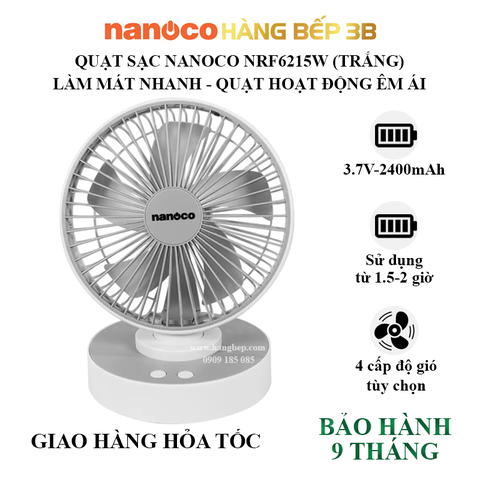 Quạt sạc điện Nanoco NRF6215W màu trắng