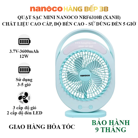 Quạt sạc điện mini Nanoco NRF6310B màu xanh