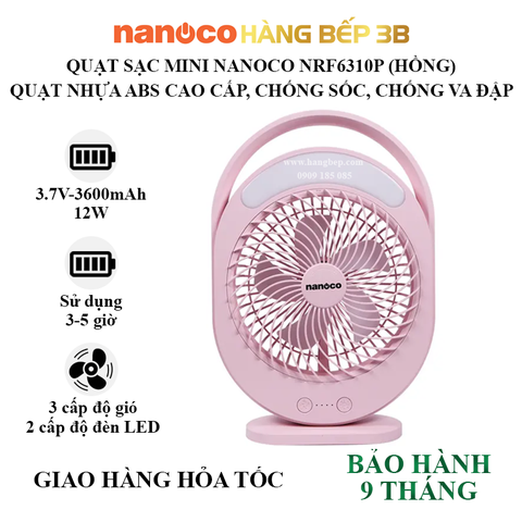 Quạt sạc điện mini Nanoco NRF6310P màu hồng