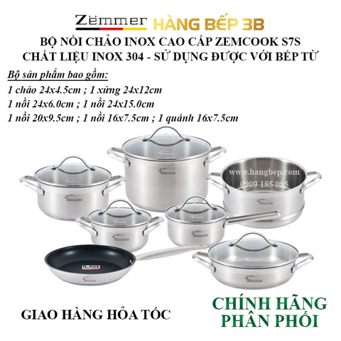 Bộ nồi chảo inox cao cấp Zemcook 7 món S7S