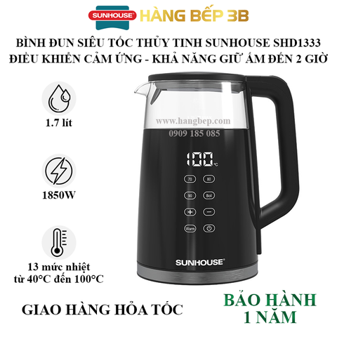 Bình đun siêu tốc thủy tinh Sunhouse SHD1333 - 1.7 lít