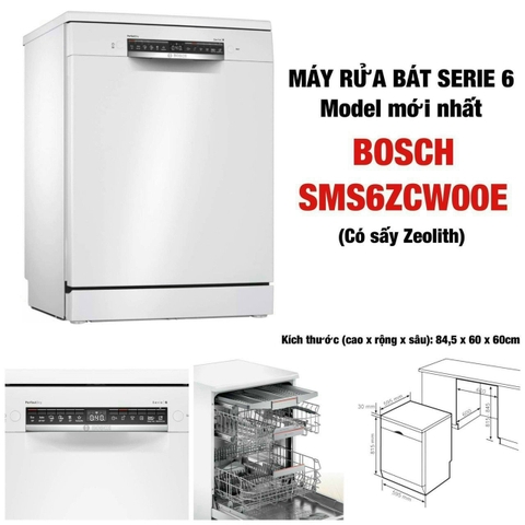 Máy rửa chén Bosch 14 bộ sấy Zeolith SMS6ZCW00E - Sản xuất Đức