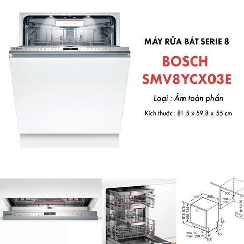 Máy rửa chén Bosch âm toàn phần 14 bộ sấy Zeolith SMV8YCX03E - Sản xuất Đức