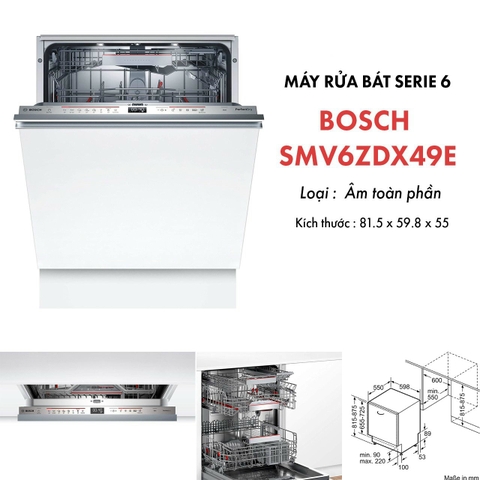 Máy rửa chén Bosch 14 bộ sấy Zeolith SMV6ZDX49E- Sản xuất Đức