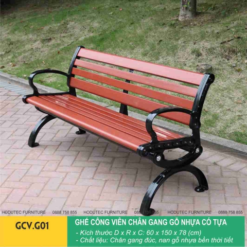 Ghế công viên chân gang gỗ nhựa có tựa GCV.G01