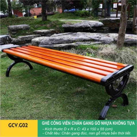 Ghế công viên chân gang gỗ nhựa không tựa GCV.G02