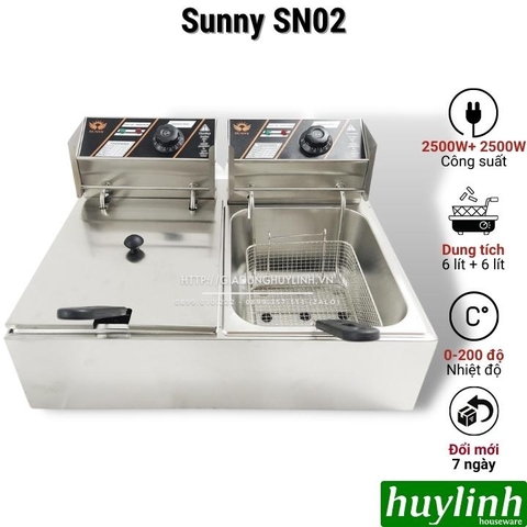 Bếp chiên nhúng đôi 2 ngăn ngập dầu Sunny SN02 - 6 lít + 6 lít