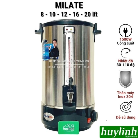 Bình đun nước nóng Milate dung tích 8 lít - 10 lít - 12 lít - 16 lít - 20 lít - Inox 304 cao cấp