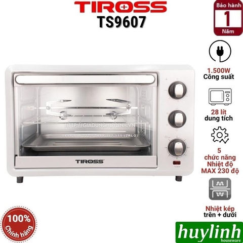 Lò nướng điện Tiross TS9607 - 28 lít - 5 chức năng nướng - 1500W