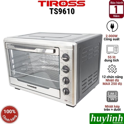 Lò nướng đối lưu Tiross TS9610 - 55 lít - 2000W - 12 chức năng nướng