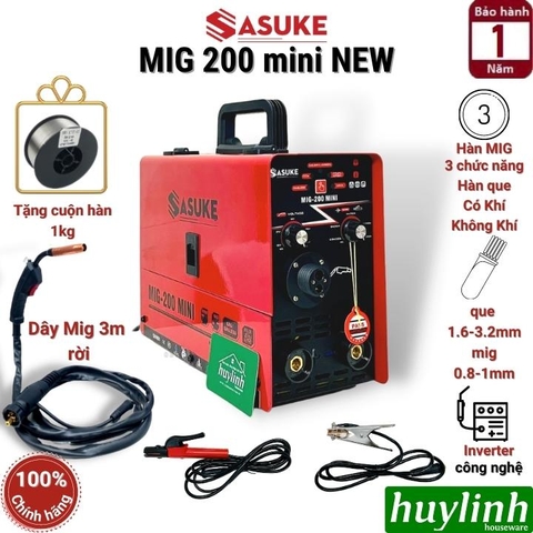 Máy hàn Sasuke MIG 200 mini NEW - 3 chức năng - Tặng kèm 1 cuộn dây 1kg - Dây mig rời 3 mét