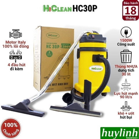 Máy hút bụi công nghiệp Khô và Ướt HiClean HC30P - 30 lít - Thùng nhựa