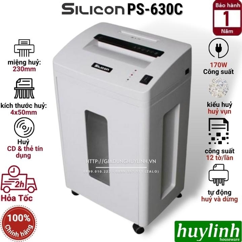 Máy hủy tài liệu Silicon PS-630C - 12 tờ/lần - 21 lít