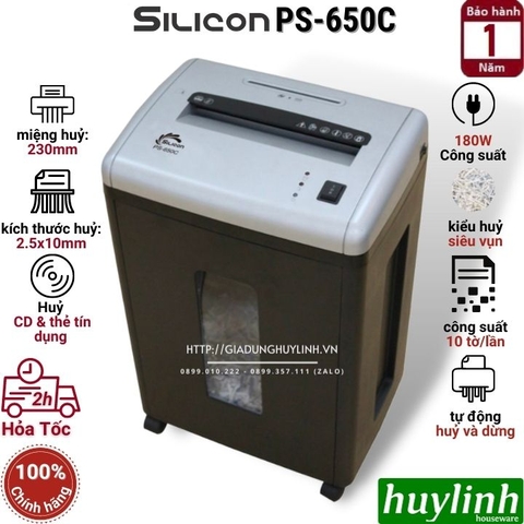 Máy hủy tài liệu Silicon PS-650C - 10 tờ/lần - 21 lít