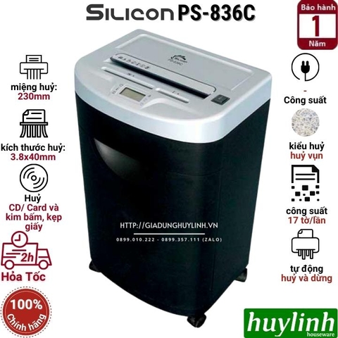 Máy hủy tài liệu Silicon PS-836C - 17 tờ/lần - 34 lít