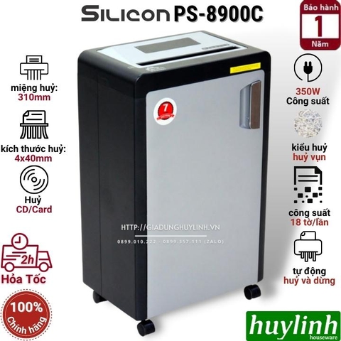 Máy hủy tài liệu Silicon PS-8900C - 18 tờ/lần - 34 lít - Khổ A3