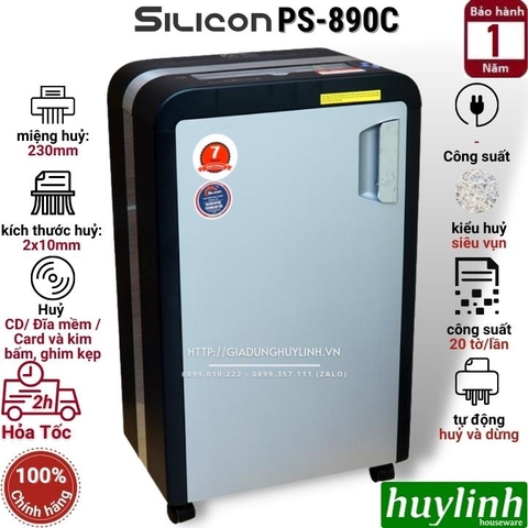 Máy hủy tài liệu Silicon PS-890C - 20 tờ/lần - 34 lít