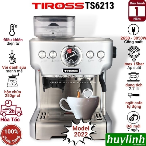 Máy pha cà phê Espresso Tiross TS6213 - Tích hợp máy xay [Model mới 2022]