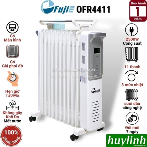 Máy sưởi dầu 11 thanh Fujie OFR4411 - Hẹn giờ + Giá Phơi