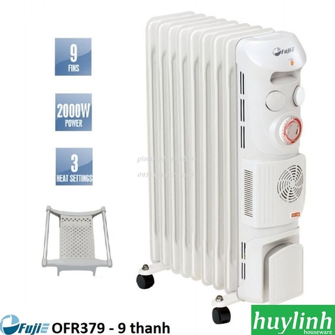 Máy sưởi dầu 9 thanh Fujie OFR379 - Có hẹn giờ + Giá phơi