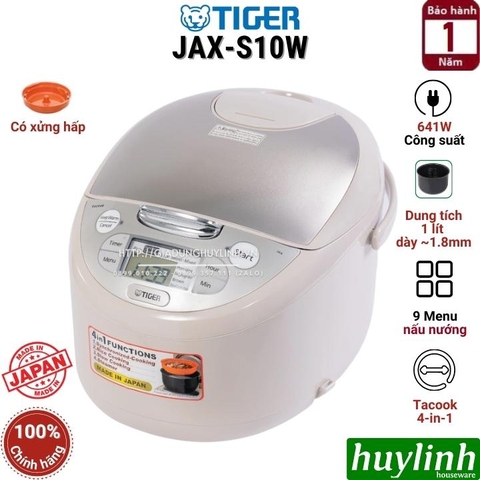 Nồi cơm điện tử Tiger JAX-S10W - 1 lít - 9 chức năng - Sản xuất tại Nhật Bản