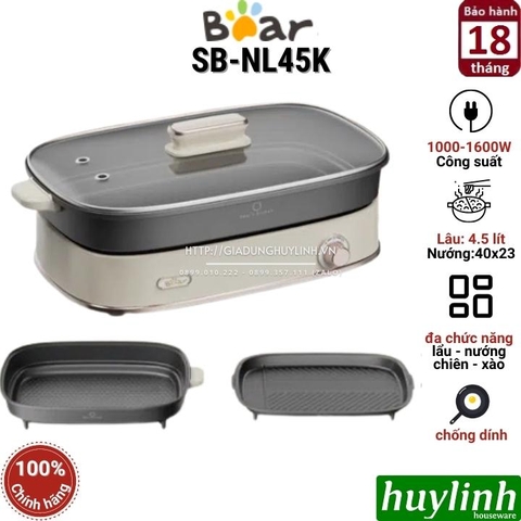 Nồi lẩu - nướng 2 khay Bear SB-NL45K - 4.5 lít