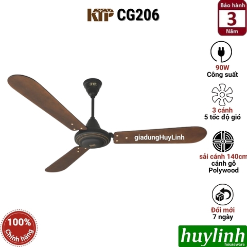 Quạt trần cánh gỗ Kim Thuận Phong KTP CG206 - 90W - 3 cánh - 1400mm