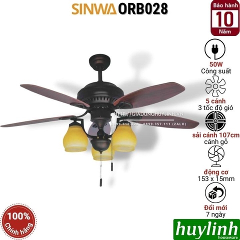 Quạt trần đèn cánh gỗ Sinwa ORB028 - 5 cánh