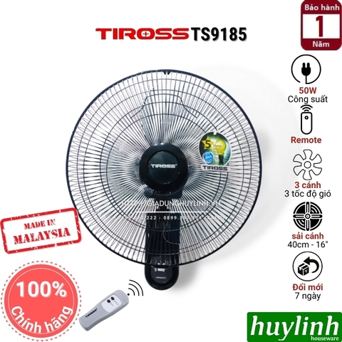 Quạt treo tường Tiross TS9185 - TS9186 - Malaysia - Có Remote