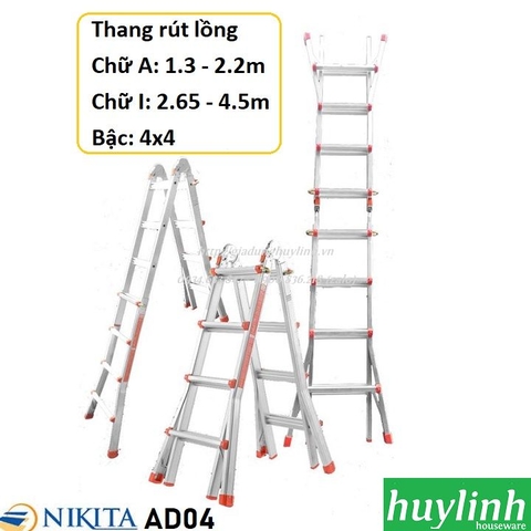 Thang nhôm gấp trượt 4 bậc Nikita AD04 - 4.5 mét