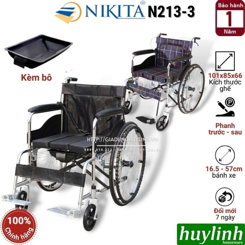 Xe lăn tay có bô Nikita N213-3 - Tải trọng 120kg