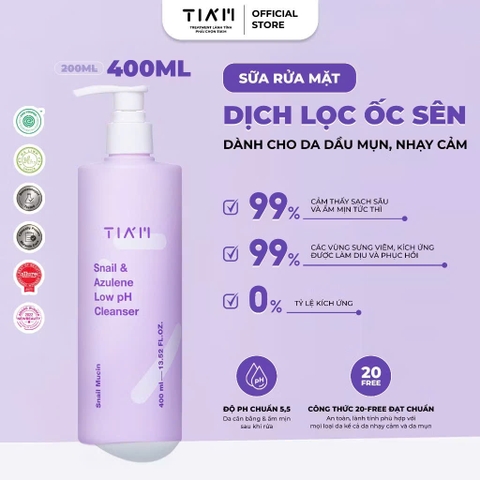 Sữa rửa mặt Tiam Snail & Azulene Low PH Cleanser 200ml