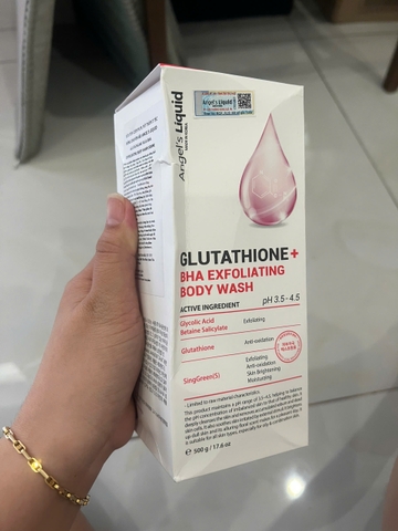 SỮA TẮM GIẢM MỤN, DỊU ẨM LÀN DA  ANGEL'S LIQUID GLUTATHIONE + BHA EXFOLIATING BODY WASH 500g
