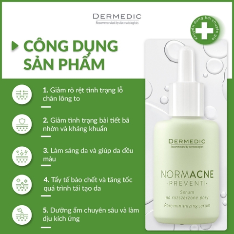 Serum kiềm dầu se khít lỗ chân lông cho da dầu Dermedic Normacne Preventi Widened Pores Serum 30ml