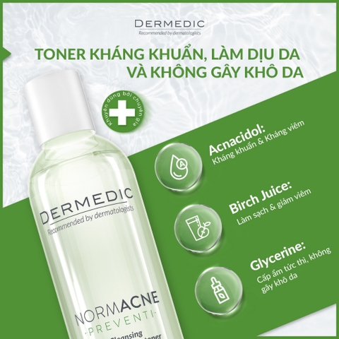 Toner da dầu mụn, làm dịu, se khít lỗ chân lông Dermedic Normacne Preventi Cleansing And Regulating Skin Toner 200ml
