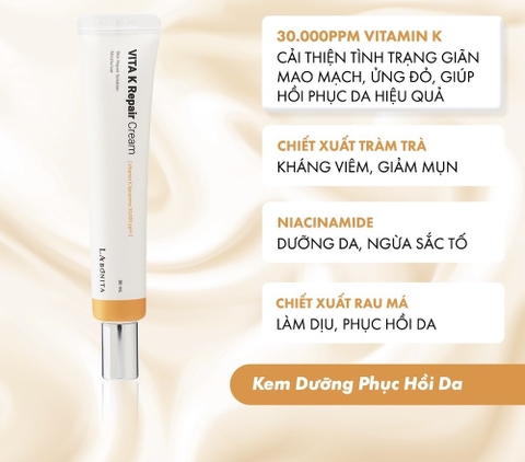 Combo Tinh chất hỗ trợ phục hồi làm dịu da La Bonita Panthenol Repair Ampoule 50ml + Kem Dưỡng La Bonita Vita K Repair