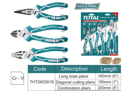 Bộ 3 kềm răng, cắt và nhọn cao cấp TOTAL THT2K0301S uy tính