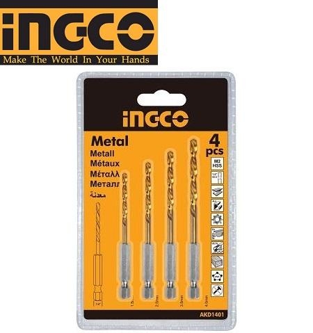 Bộ 4 mũi khoan kim loại HSS INGCO AKD1401 chính hãng