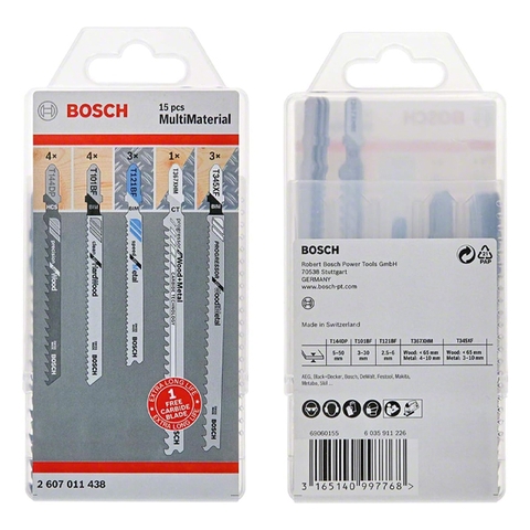 Bộ 15 Lưỡi Cưa Lọng Đa Năng (4 T144DP, 4 T101BF, 3 T121BF, 1 T367XHM, 3 T345XF) Bosch 2607011438