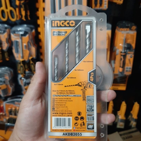 Bộ 4 mũi khoan bê tông đuôi gài Ingco AKDB2055 chính hãng