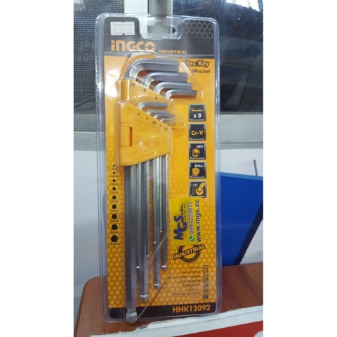 Bộ 9 chìa lục giác đầu tròn Ingco HHK12092 chính hãng