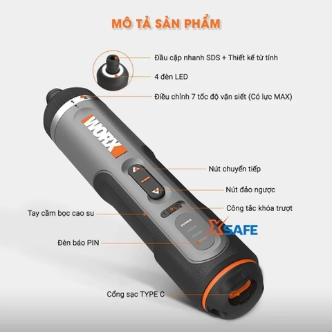 Máy vặn vít dùng pin 4V Worx WX242 (nâng cấp từ wx240)