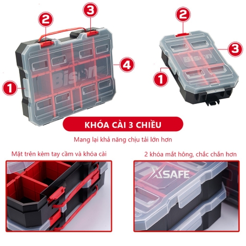 Hộp đựng linh kiện 3 trong 1 Bison chống nước chuẩn IP54, nhựa cao cấp chống chịu va đập, chống bụi, có thể liên kết