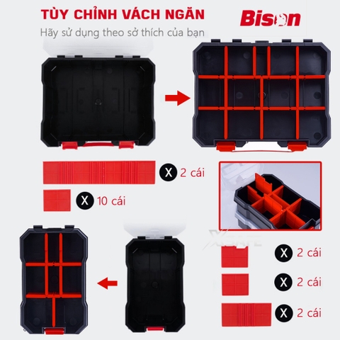 Hộp đựng linh kiện 3 trong 1 Bison chống nước chuẩn IP54, nhựa cao cấp chống chịu va đập, chống bụi, có thể liên kết