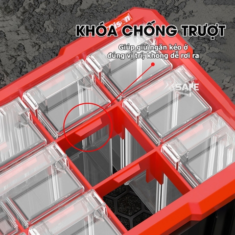 Hộp đựng linh kiện Bison nhiều ngăn có ghép nối Tủ nhựa nguyên sinh chắc chắn, dùng đựng đinh, ốc vít, linh kiện điện tử