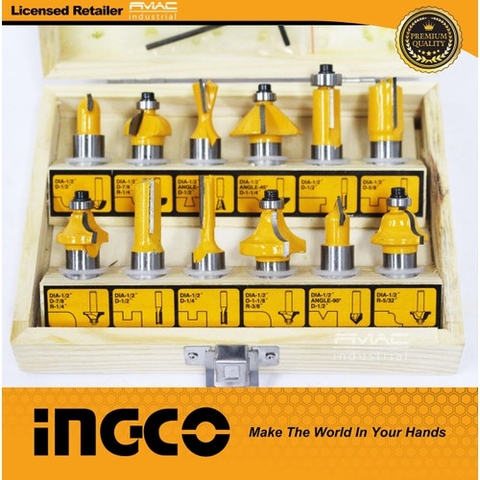 Bộ 12 mũi phay gỗ Ingco AKRT12121 chính hãng
