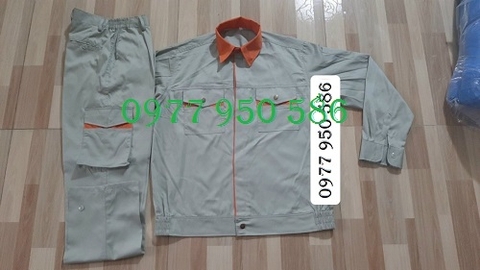Quần áo bảo hộ công nhân vải Hàn Quốc Ghi phối màu cam